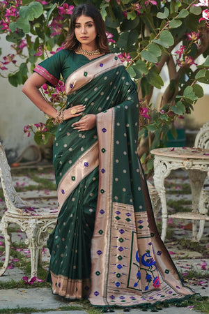 Pine Green Paithani Saree