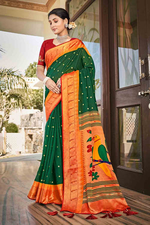 Pine Green Paithani Saree