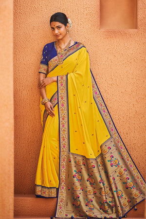 Pineapple Yellow Woven Paithani Saree