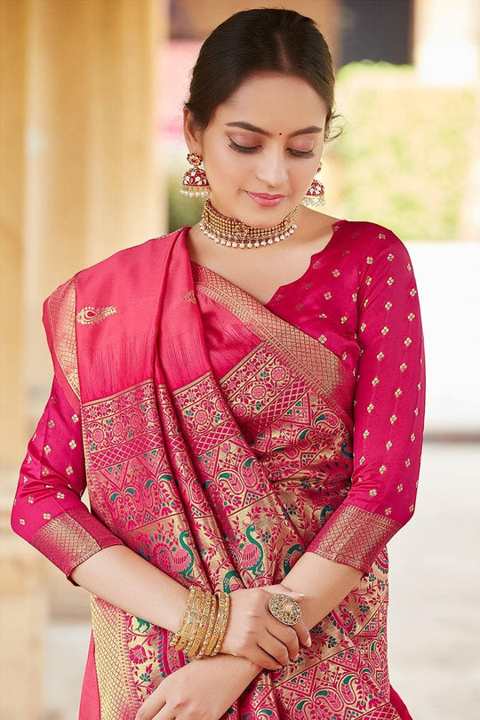 Punch Pink Heavy Border Pallu Paithani Saree silk saree