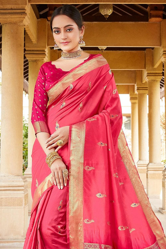 Punch Pink Heavy Border Pallu Paithani Saree silk sarees