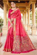 Punch Pink Heavy Border Pallu Paithani Saree paithani saree
