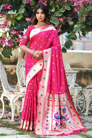 Rasberry Pink Paithani Saree
