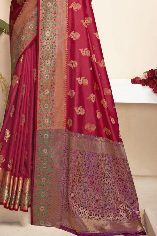 Raspberry Red Flower Butta Paithani Saree Paithani Saree Raspberry Red Flower Butta Paithani Saree saree online