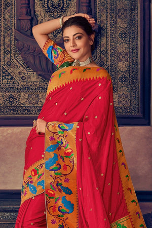 Raspberry Red Woven Paithani Saree