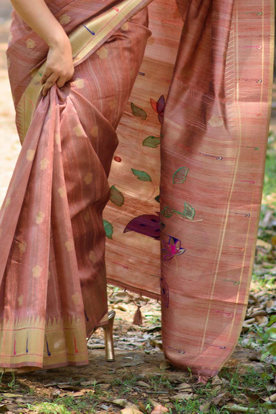 Red Cherrywood Brown Paithani Saree paithani silk