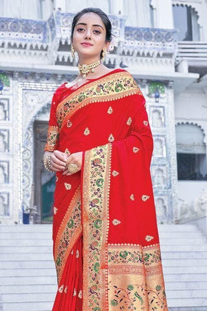 Scarlet Red Paithani Saree