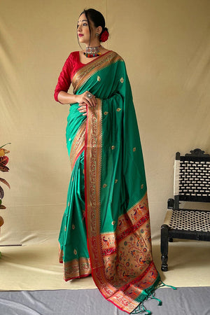Teal Blue Paithani Saree