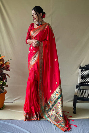 True Red Paithani Saree
