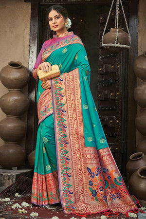Turkish Blue Paithani Saree