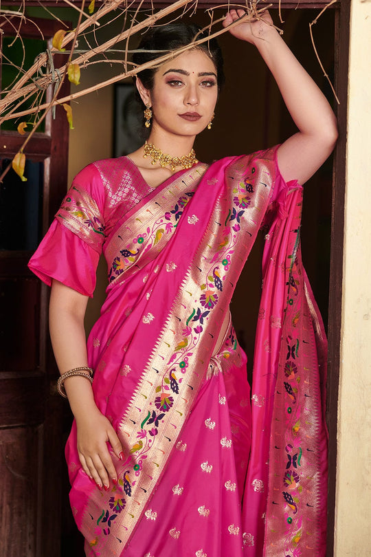 Vivid Magenta Pink Paithani Saree pink saree