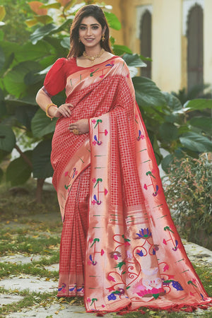 Crimson Red Paithani Saree