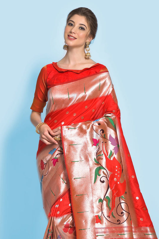 Rose Red Paithani Saree red silk saree for wedding