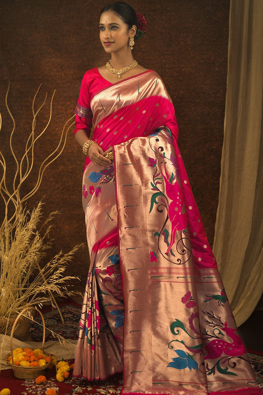 Ruby Pink Paithani Saree pink saree silk saree