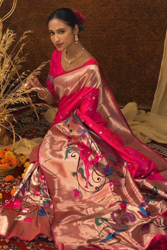 Ruby Pink Paithani Saree designer saree