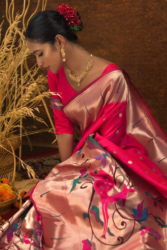 Ruby Pink Paithani Saree maharashtrian saree