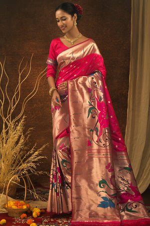 Ruby Pink Paithani Saree