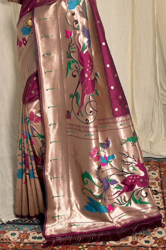 Wine Purple Paithani Saree designer saree