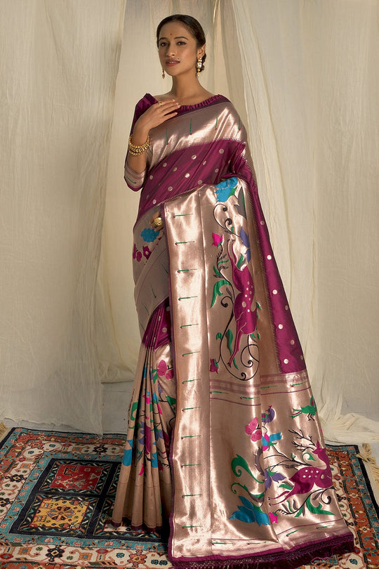 Wine Purple Paithani Saree maharashtrian saree