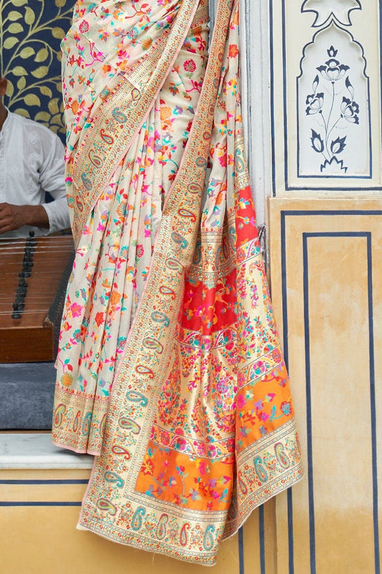 Beige Kashmiri Pashmina Saree Pashmina Saree Beige Pashmina Saree saree online