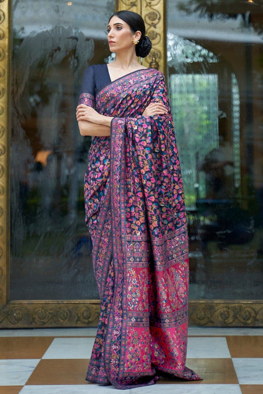 Indigo Blue Pashmina Saree Pashmina Saree Indigo Blue Pashmina Saree saree online