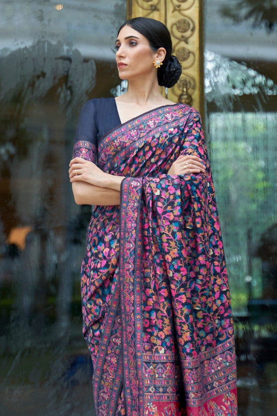 Indigo Blue Pashmina Saree Pashmina Saree Indigo Blue Pashmina Saree saree online