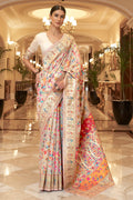 Pearlesecnt White Kashmiri Pashmina Saree pashmina saree