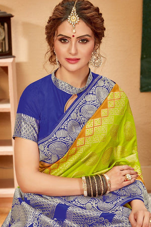 Beautiful Lime Green And Gold Yellow Patola Saree