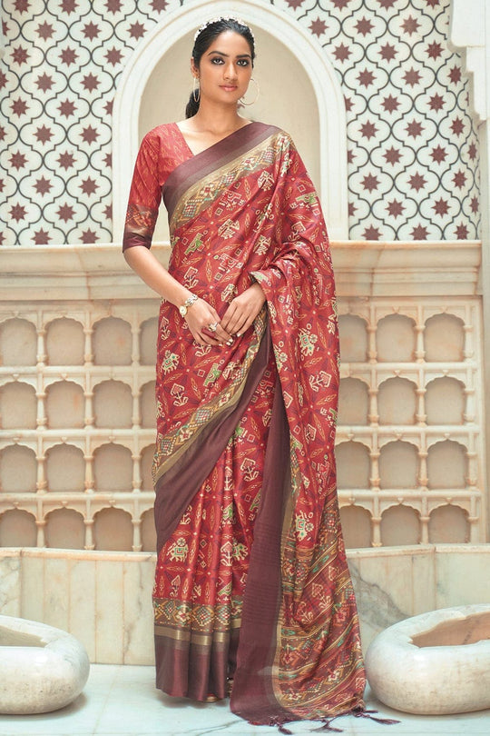 Carnelian Red Patola Saree Patola Saree Carnelian Red Patola Saree saree online