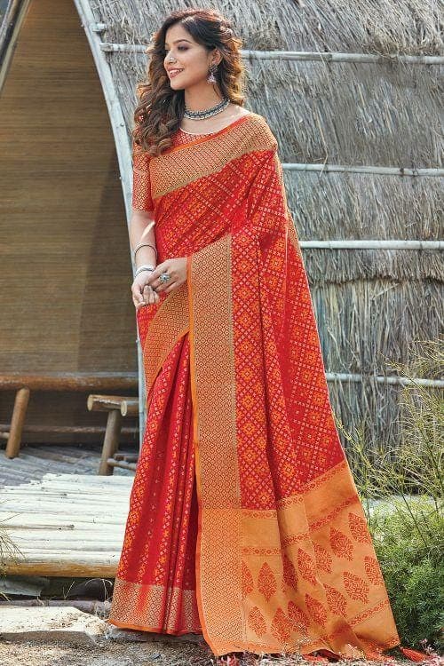 Chilli Red Printed Patola Saree Chilli Red Printed Patola Saree