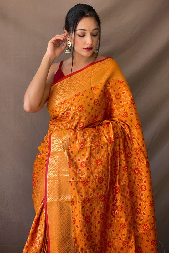 Fire Yellow Patola Saree patola silk saree