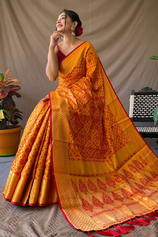 Fire Yellow Patola Saree silk saree