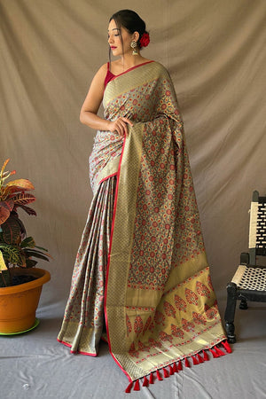 Dusky Grey Patola Saree