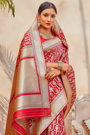 Patola Saree Imperial Red Zari Woven Patola Saree saree online