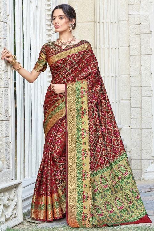 Maroon Red Patola Saree  patola sarees online