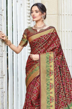 Maroon Red Patola Saree