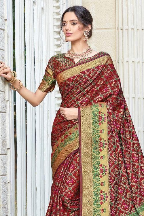 Maroon Red Patola Saree  patola saree