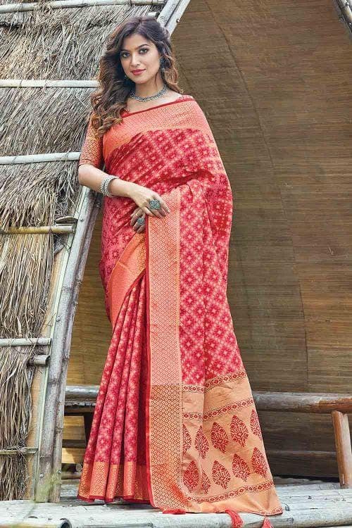 Radical Red Printed Patola Saree Radical Red Printed Patola Saree