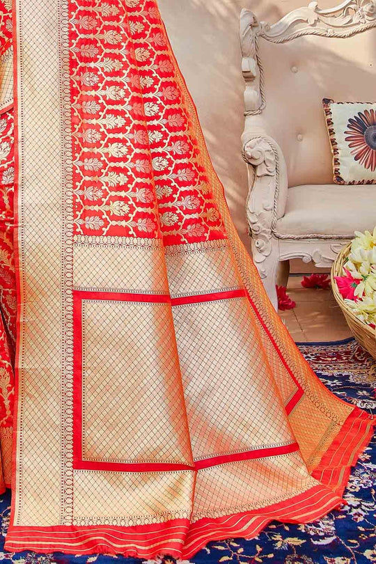 Scarlet Red Zari Woven Patola Saree Patola Saree Scarlet Red Zari Woven Patola Saree saree online