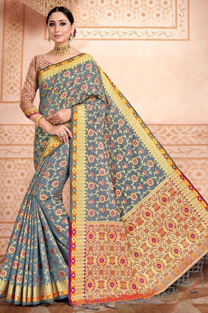 Slate Grey Patola Saree