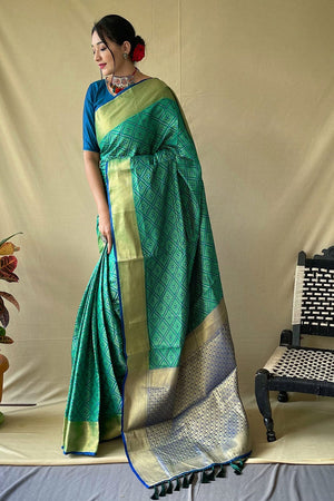 Teal Blue Patola Saree