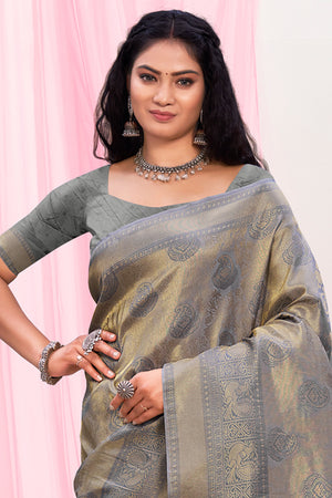 Pewter Grey Kanjivaram Silk Saree