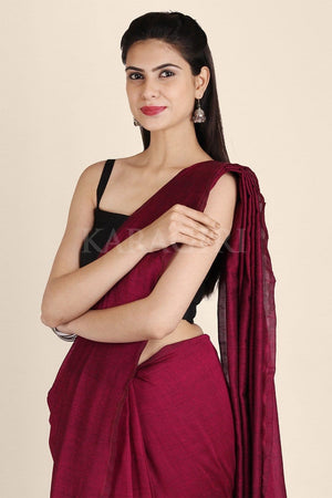 Burgundy Red Handwoven Pure Cotton Saree
