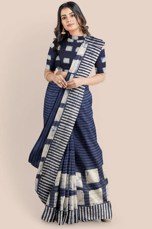 Indigo Blue Printed Indigo Pure Cotton Saree