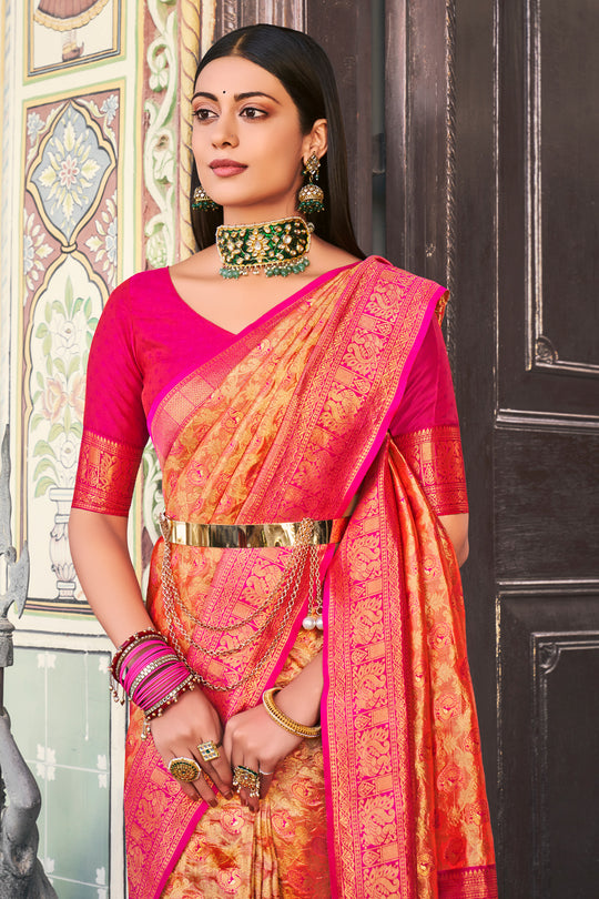 Orange And Pink Kanjivaram Saree Orange And Pink Kanjivaram Saree