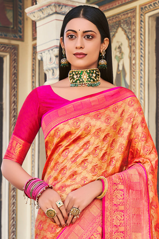 Orange And Pink Kanjivaram Saree Orange And Pink Kanjivaram Saree