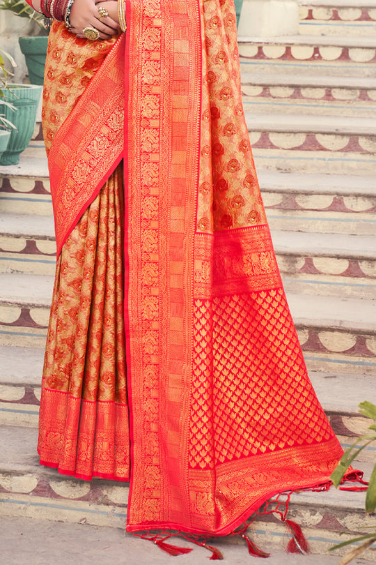Orange And Red Kanjivaram Saree Orange And Red Kanjivaram Saree