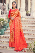 Orange And Red Kanjivaram Saree Orange And Red Kanjivaram Saree