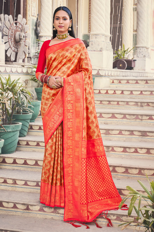 Orange And Red Kanjivaram Saree Orange And Red Kanjivaram Saree