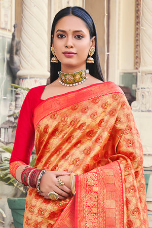 Orange And Red Kanjivaram Saree